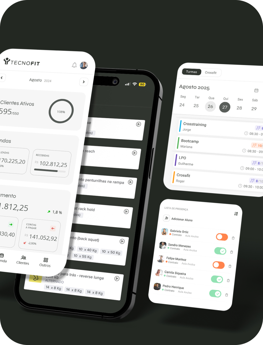 Demonstração do app Tecnofit em celulares